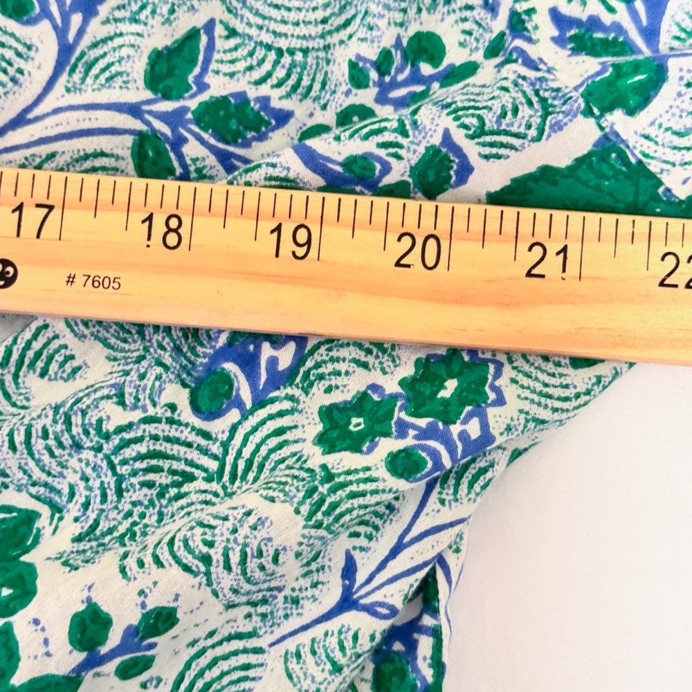 Ro’s Garden Green Blue 100% Cotton Blouse Sz Large Anthropologie Boho Vibes - Picture 9 of 10